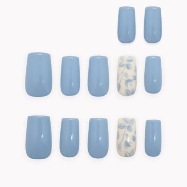 Long Carre Bleu Flocon 10 Ongles 2 Ongles Fleurs