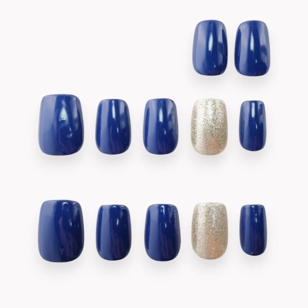 court ballerines 10 ongles 2 ongles bleu marine paillettes dorees champagne