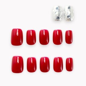 court ballerines 10 ongles 2 ongles rouge coquelicot paillettes argent 01