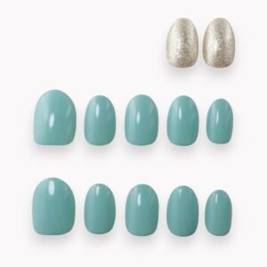 court oval 10 ongles 2 ongles vert opaline paillettes 01 1000