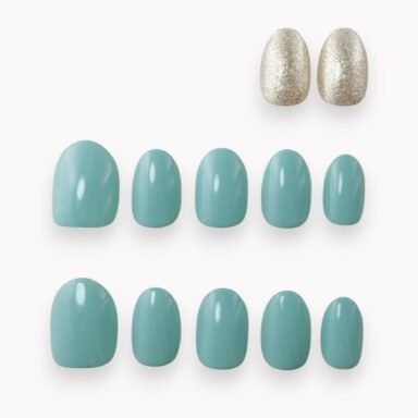 court oval 10 ongles 2 ongles vert opaline paillettes 01 1000