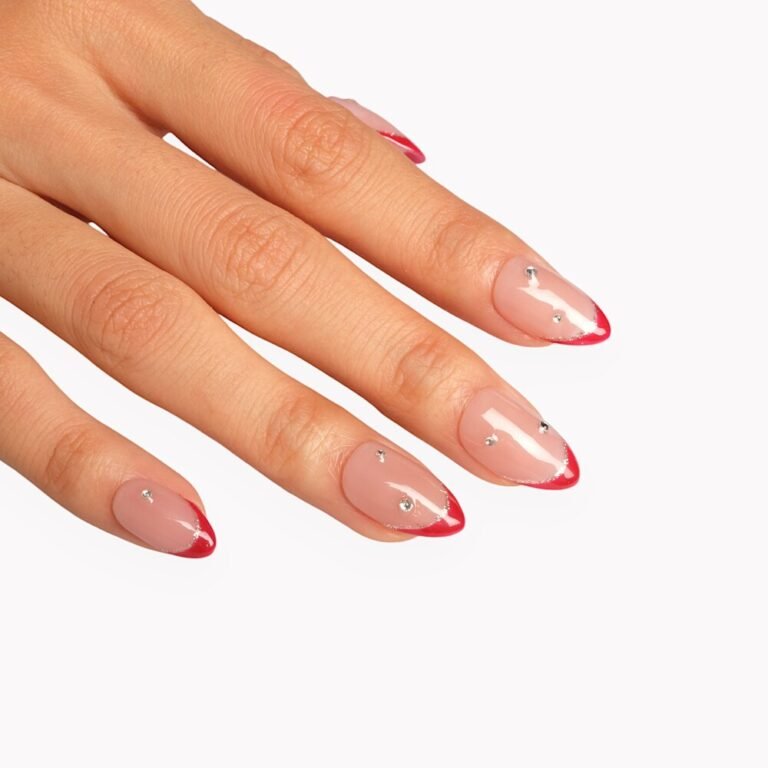 Short Almond - Red - Bare Base - Diamonds